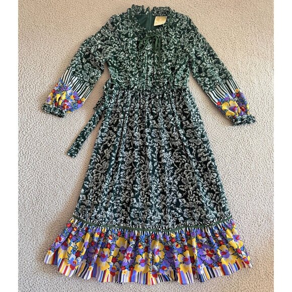 Vintage Plaisir Dress Floral Belted Maxi Ruffle Boho Japan 70s - Picture 1 of 9